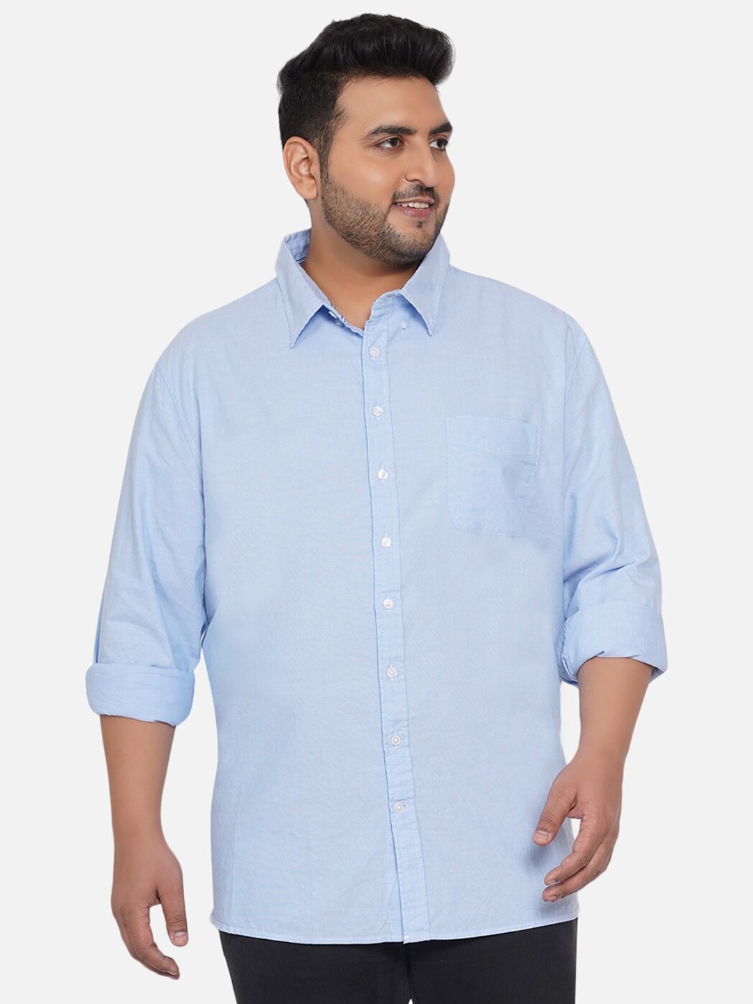 

Santonio Plus Size Men Blue Classic Cotton Casual Shirt