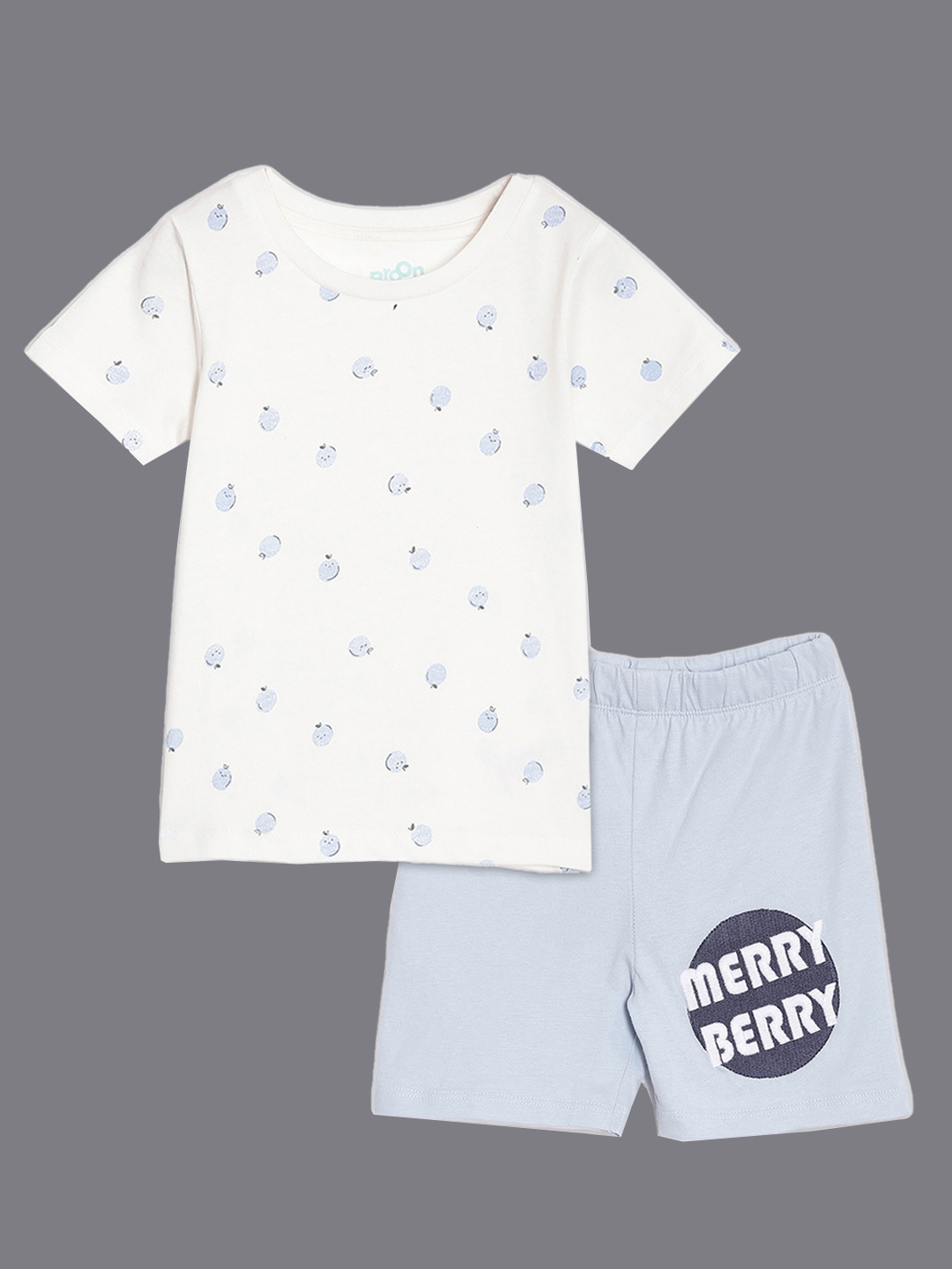 

Broon Boys White & Blue Printed Cotton T-shirt with Shorts