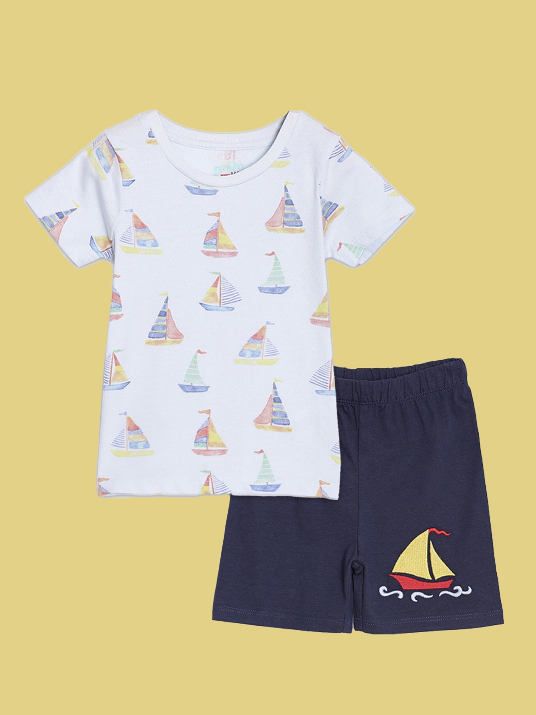 

Broon Boys White & Navy Blue Printed T-shirt with Shorts