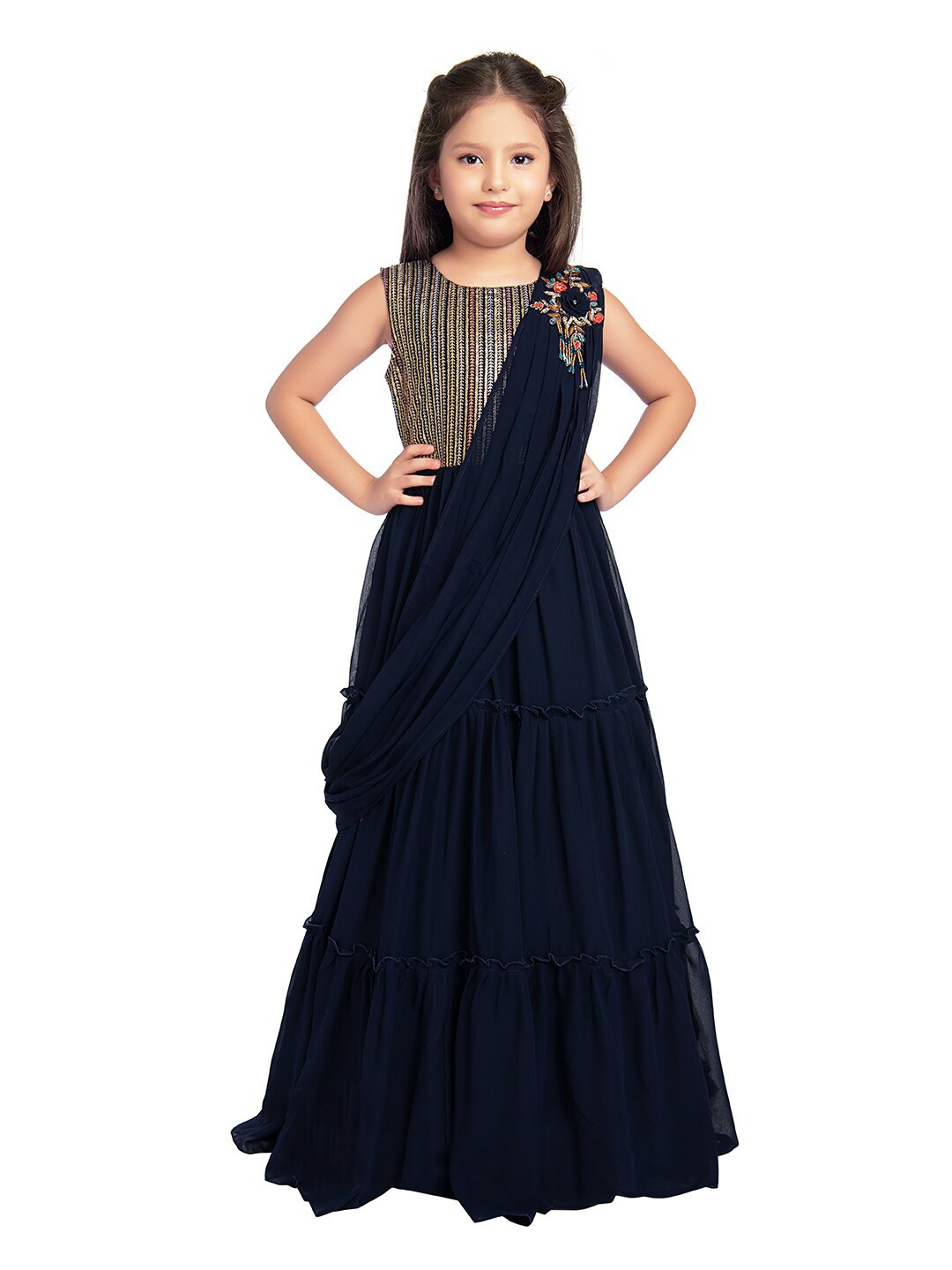 

BETTY Navy Blue Georgette Ethnic Dress with Dupatta
