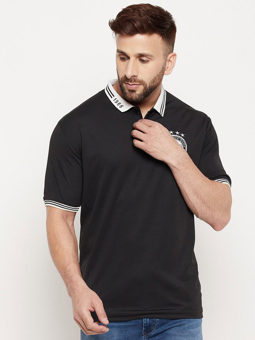 

Duke Men Black Polo Collar T-shirt