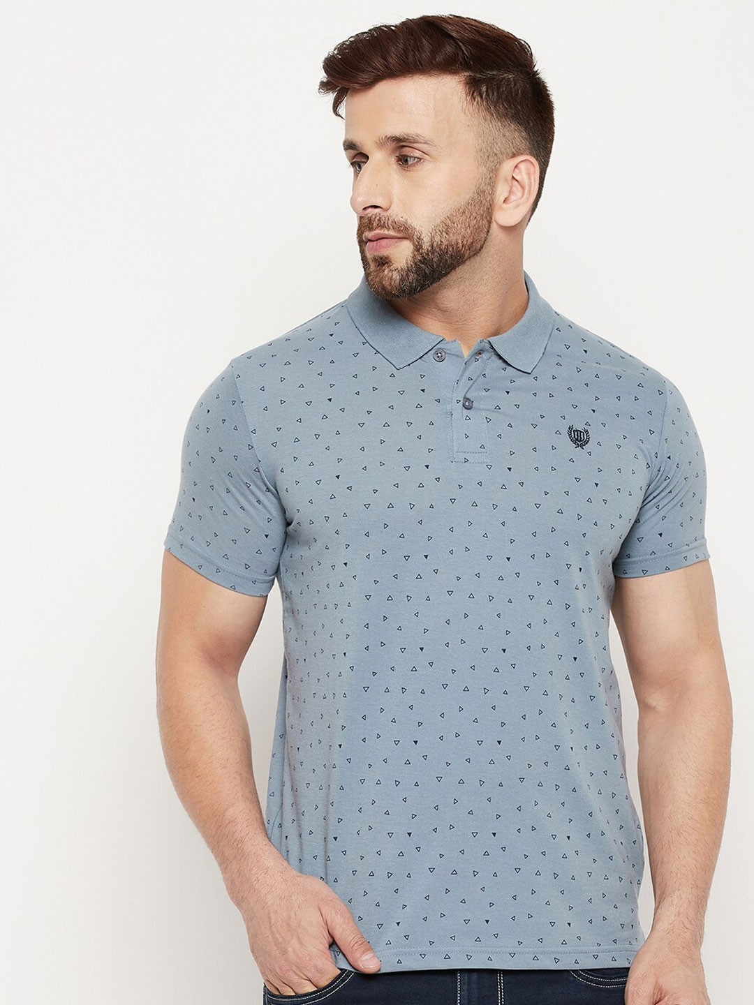

Duke Men Grey Printed Cotton Polo Collar Slim Fit T-shirt