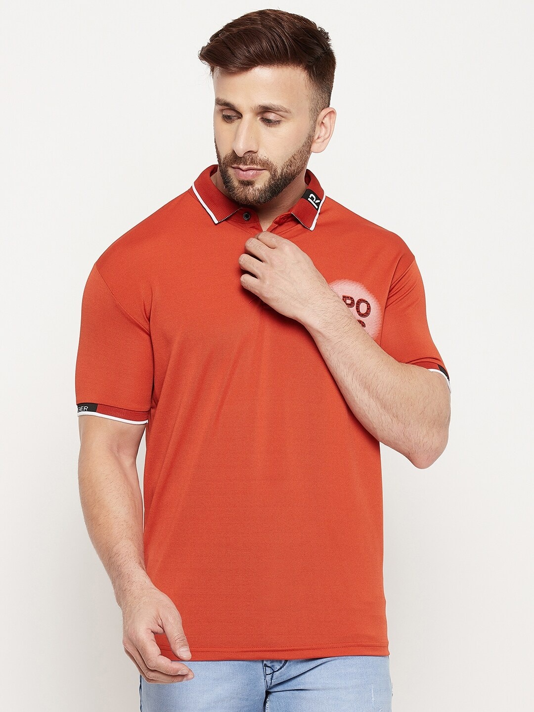 

Duke Men Orange Polo Collar Slim Fit T-shirt