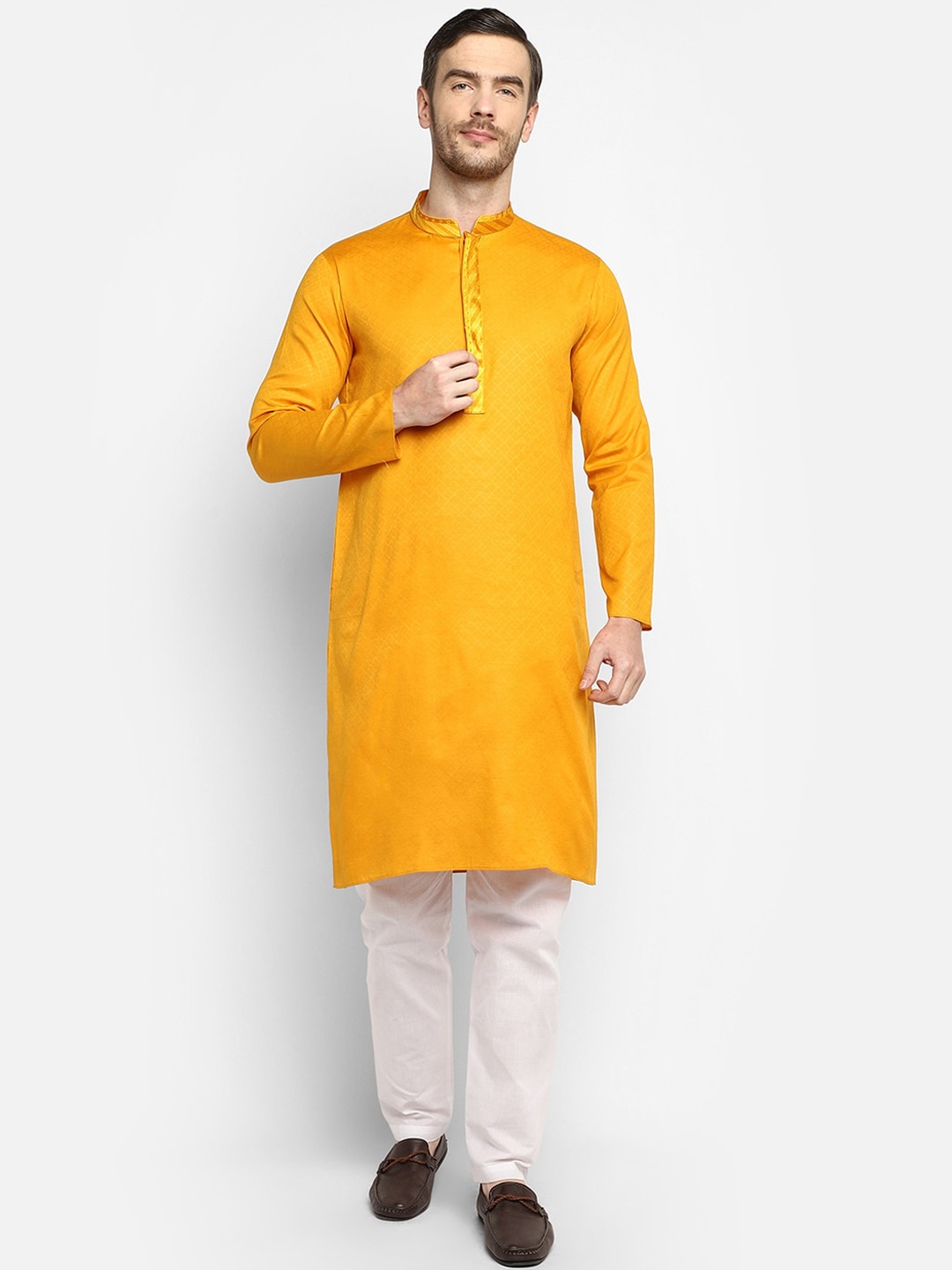 

DEVOILER Men Mustard Yellow solid Kurta