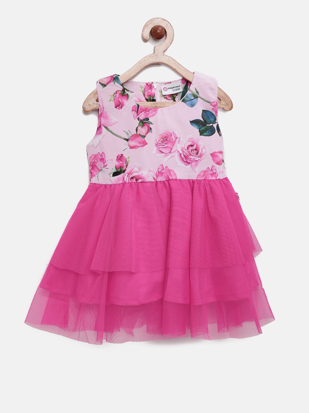 

Peppermint Girls Pink Printed Fit and Flare Dress