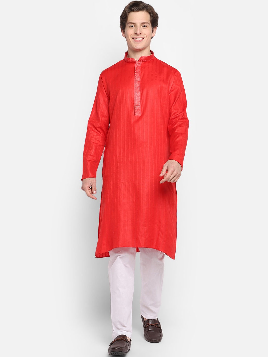 

DEVOILER Men Red solid Kurta