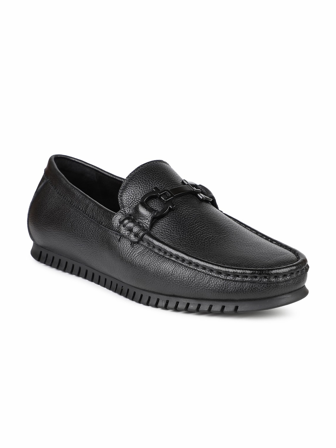 

ATESBER by Inc.5 Men Black Textured Leather Loafers