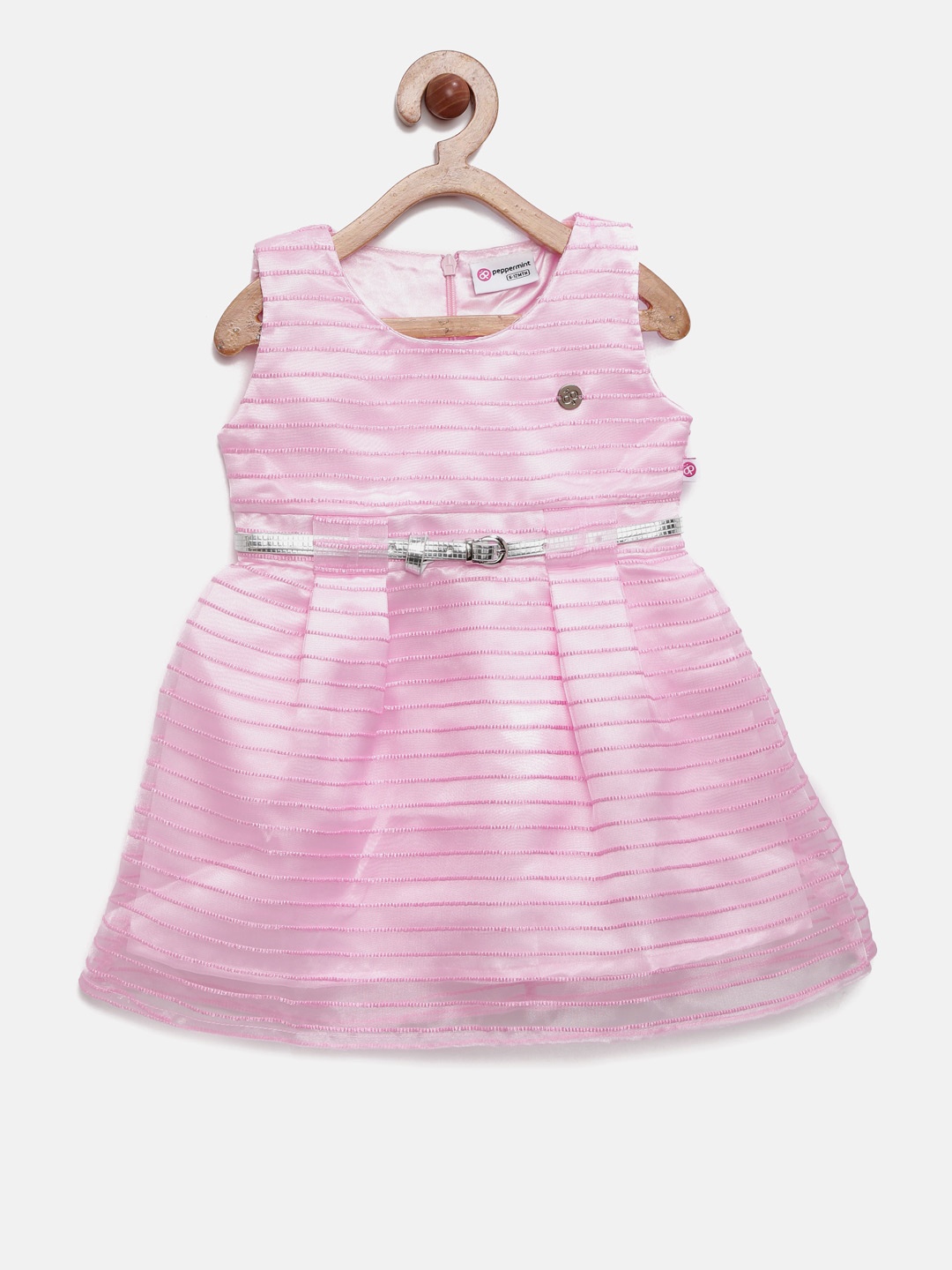 

Peppermint Girls Pink Self Design Fit and Flare Dress