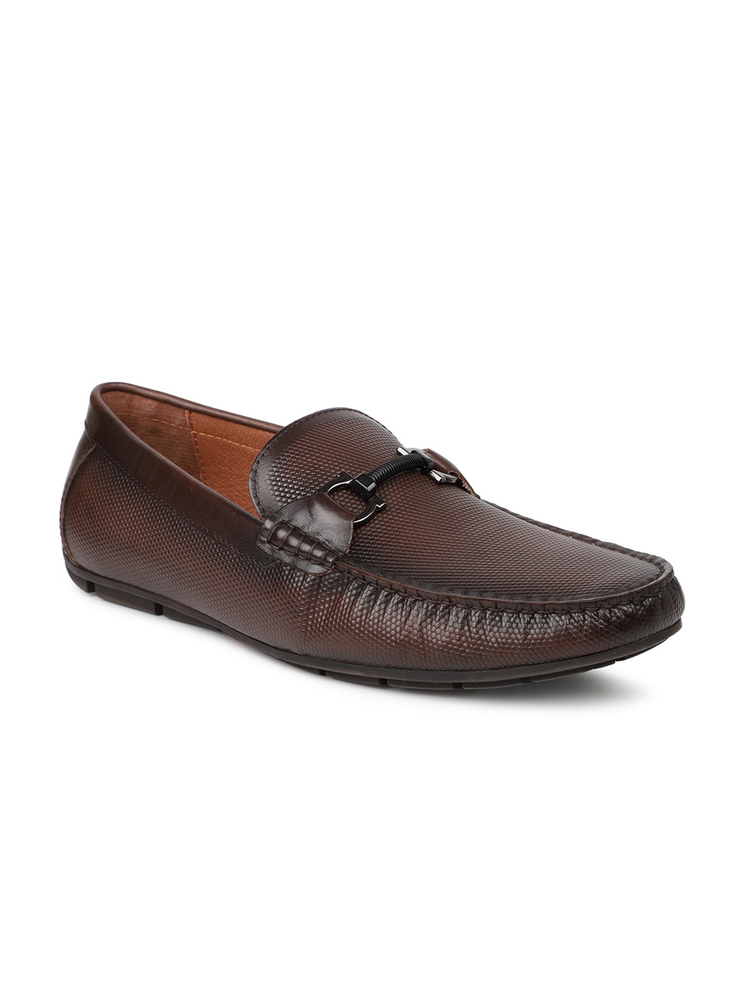 

ATESBER by Inc.5 Men Coffee Brown Textured Leather Loafers