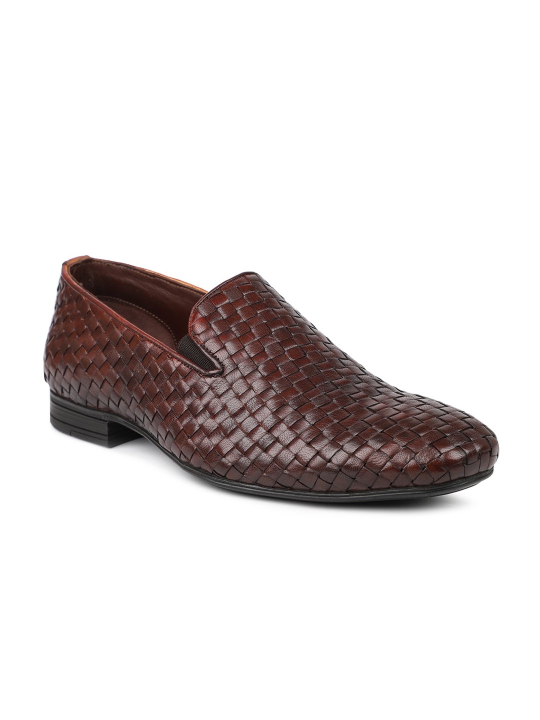 

ATESBER by Inc.5 Men Yellow Woven Design Leather Loafers