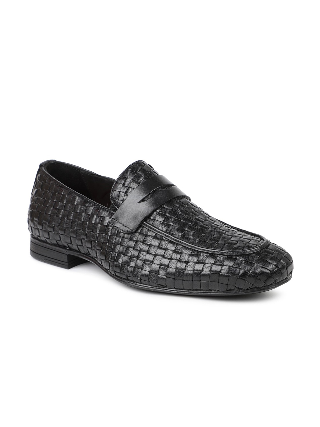 

ATESBER by Inc.5 Men Black Woven Design Leather Loafers