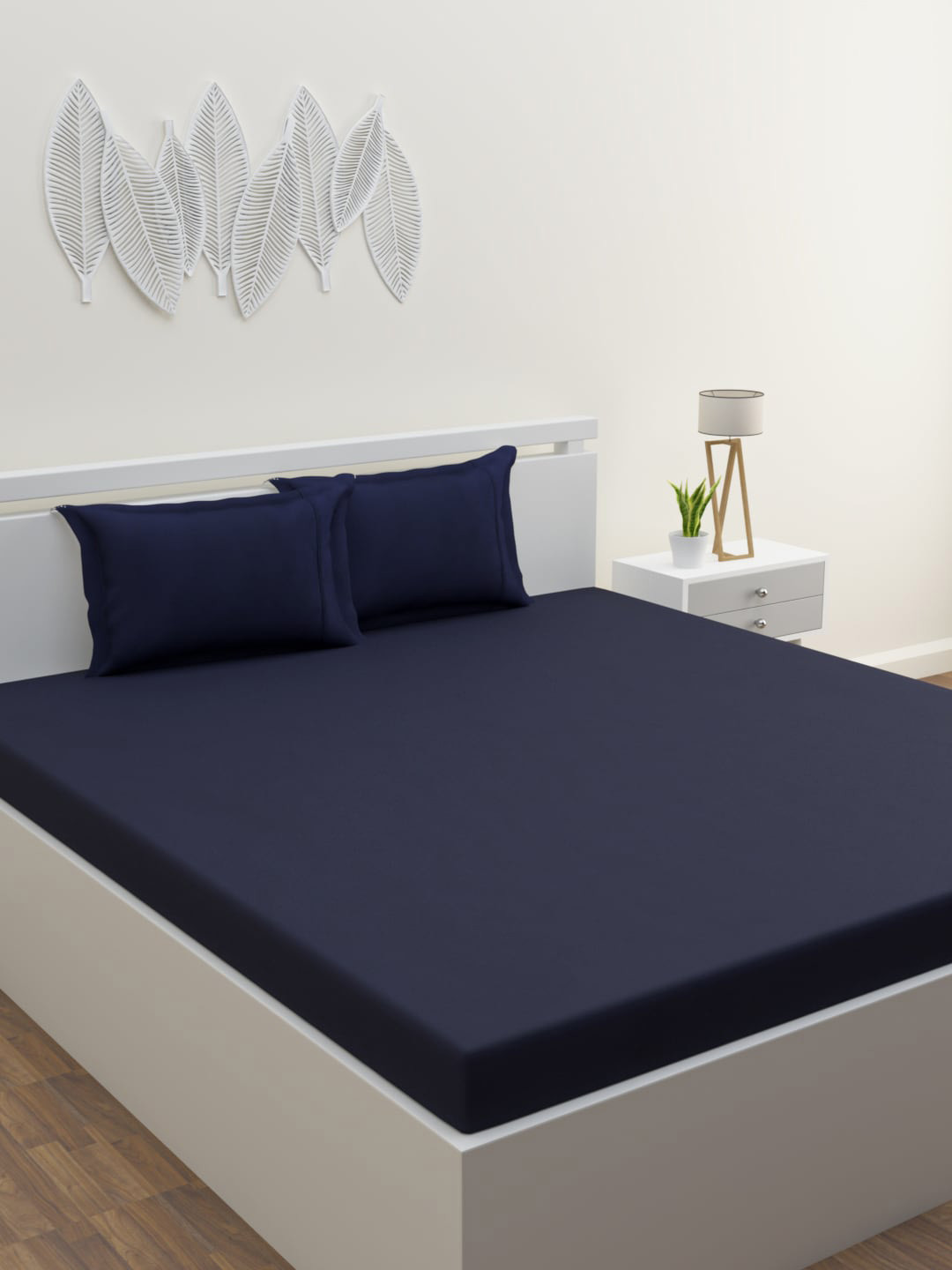 

HOME AFFAIRS Navy Blue 300 TC Queen Bedsheet with 2 Pillow Covers