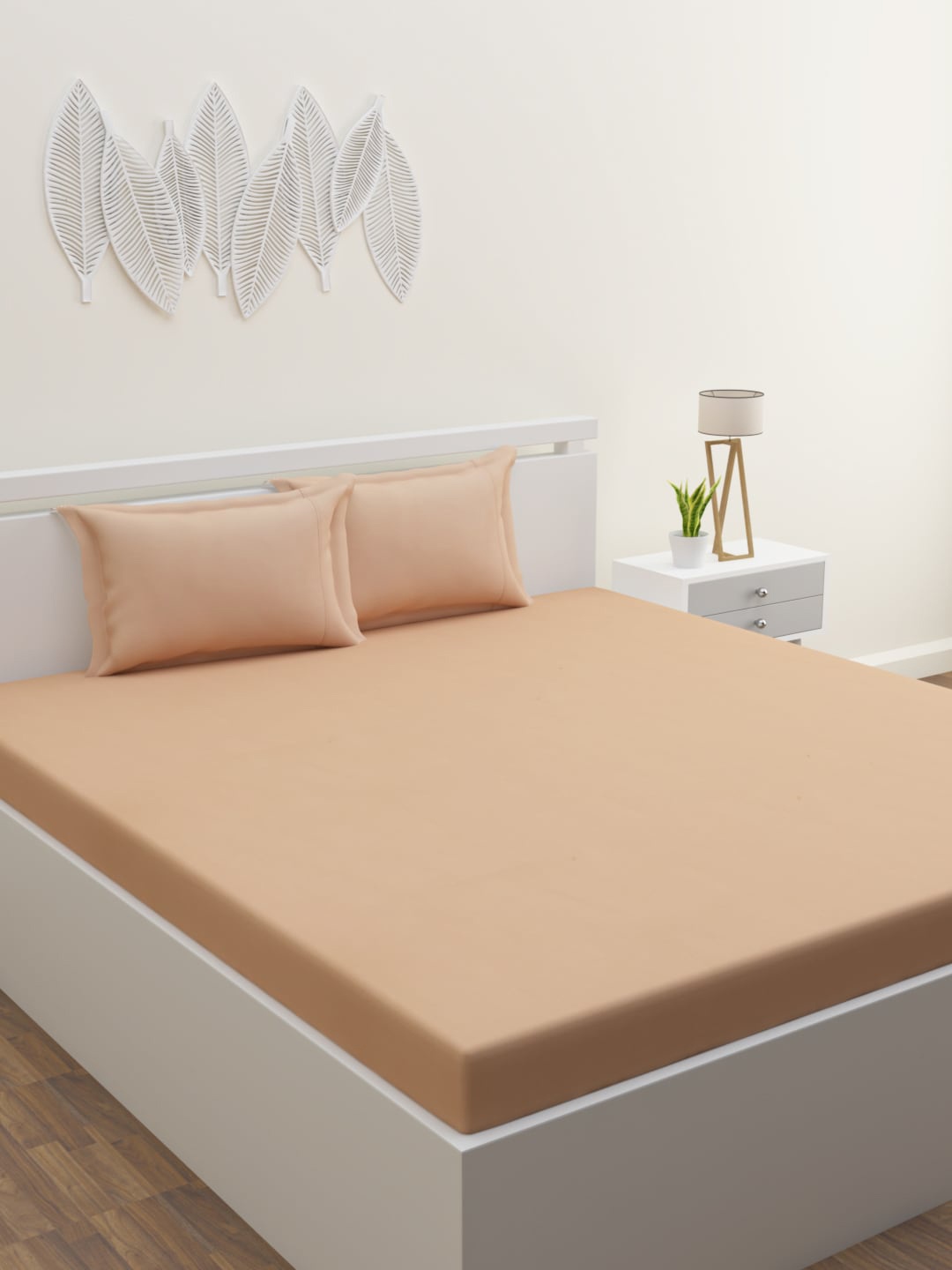 

HOME AFFAIRS Beige 300 TC Queen Bedsheet with 2 Pillow Covers