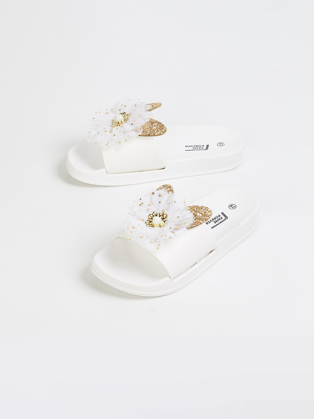 

Fame Forever by Lifestyle Girls White & Gold-Toned Sliders
