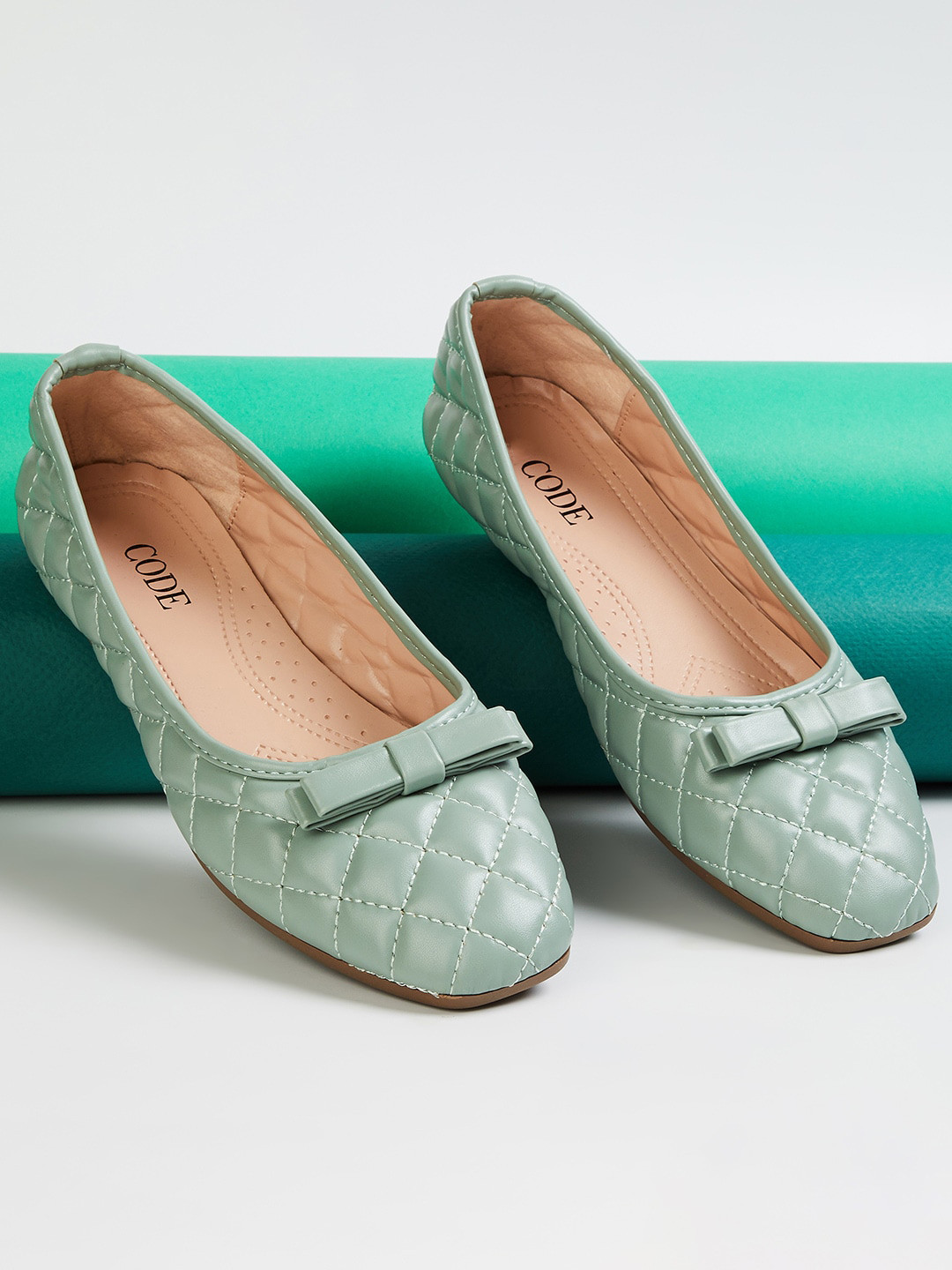 

CODE by Lifestyle Women Green Textured Bows Synthetic Flats
