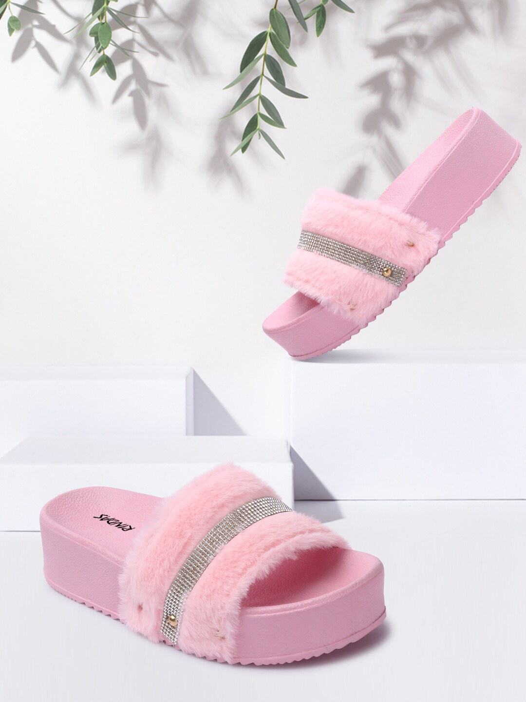

RINDAS Women Pink Embellished Sliders