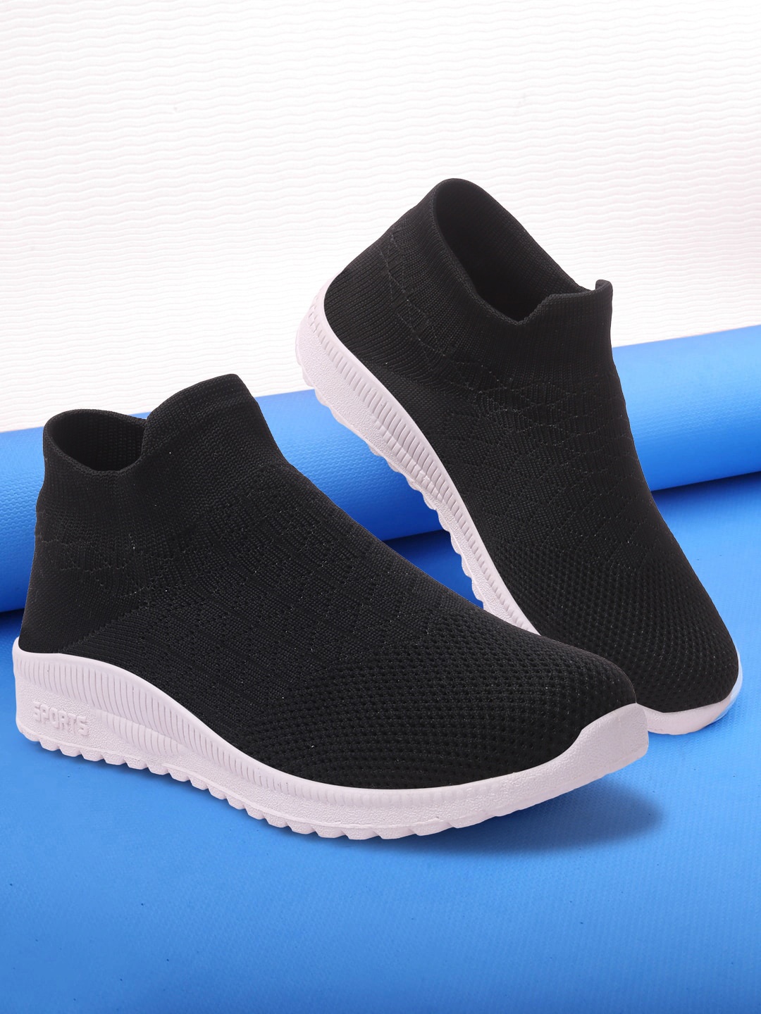 

RINDAS Women Black Woven Design Slip-On Sneakers