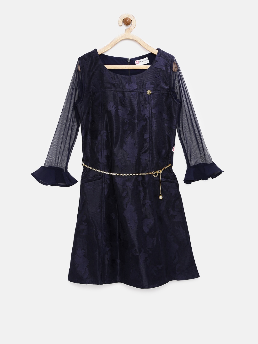 

Peppermint Girls Navy Self-Design A-Line Dress, Navy blue