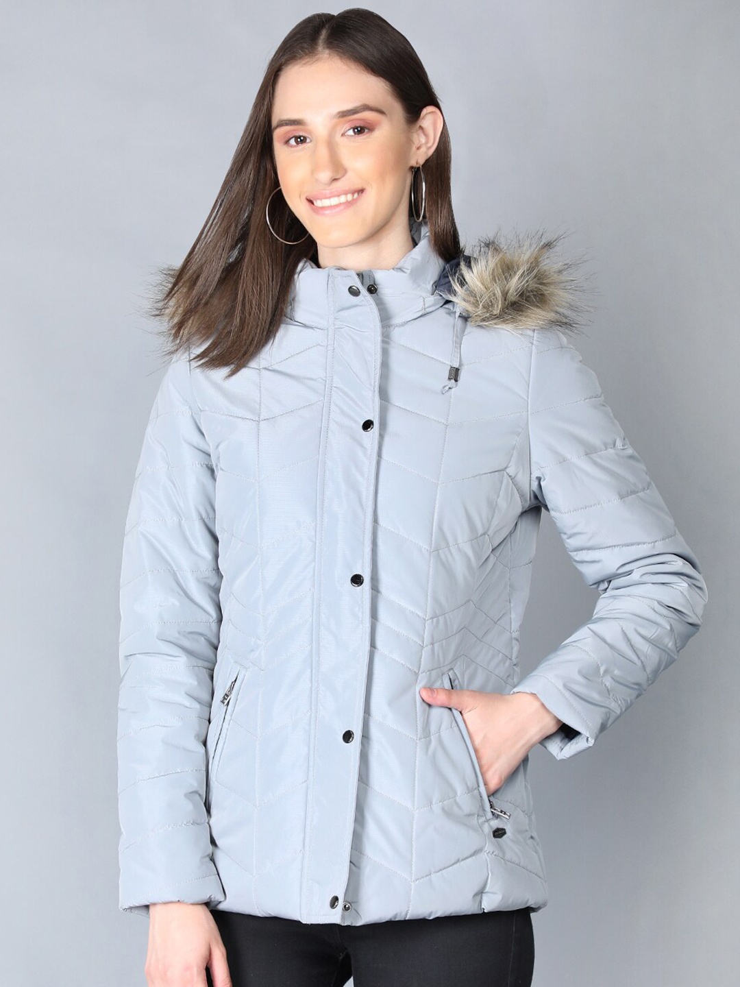 

LURE URBAN Women Grey Longline Puffer Jacket