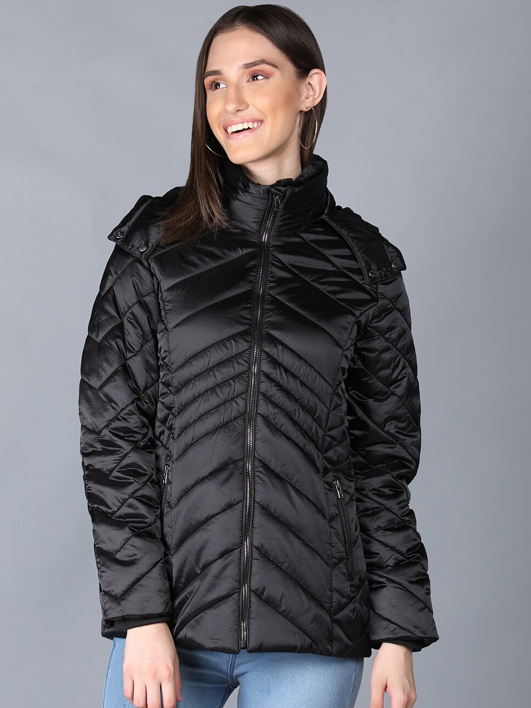 

LURE URBAN Women Black Longline Padded Jacket
