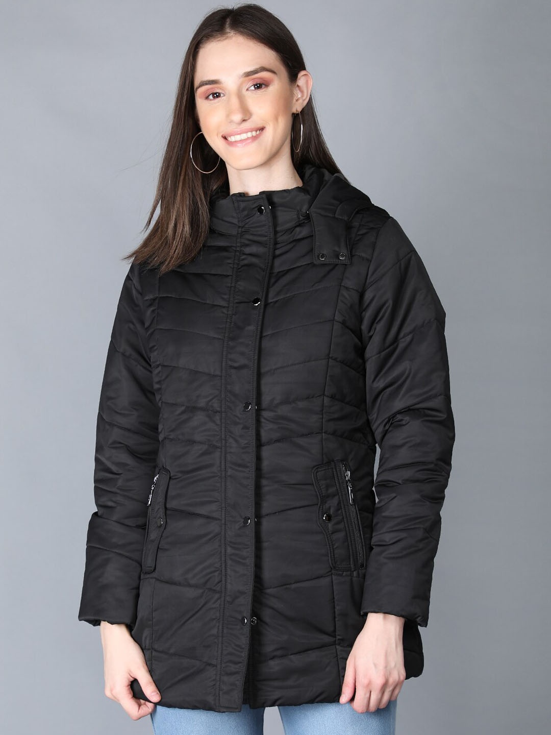 

LURE URBAN Women Black Longline Puffer Jacket