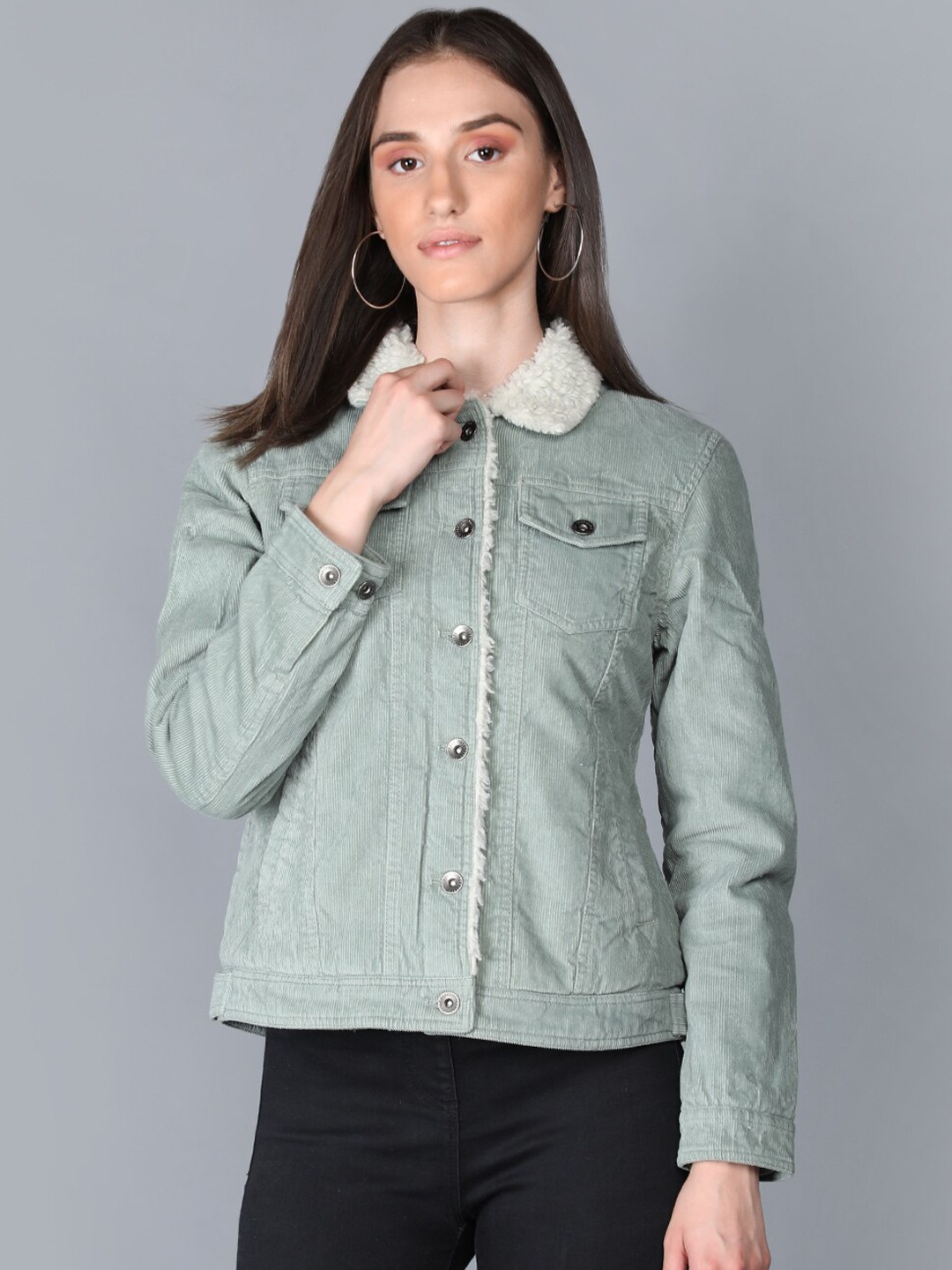 

LURE URBAN Women Green Washed Tailored Jacket