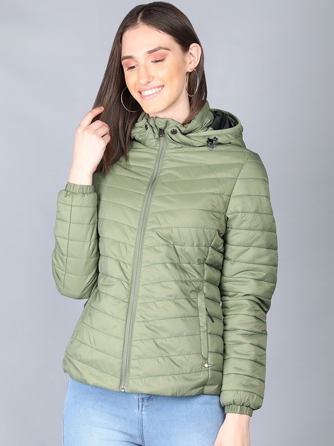 

LURE URBAN Women Olive Green Puffer Jacket
