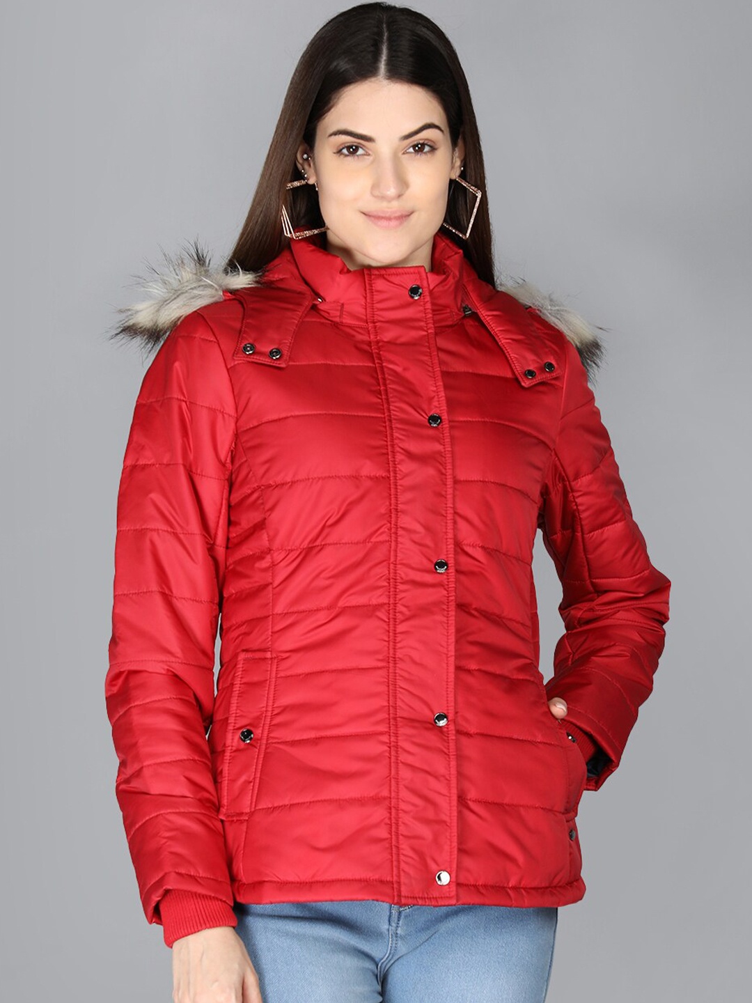 

LURE URBAN Women Red Hooded Parka Jacket