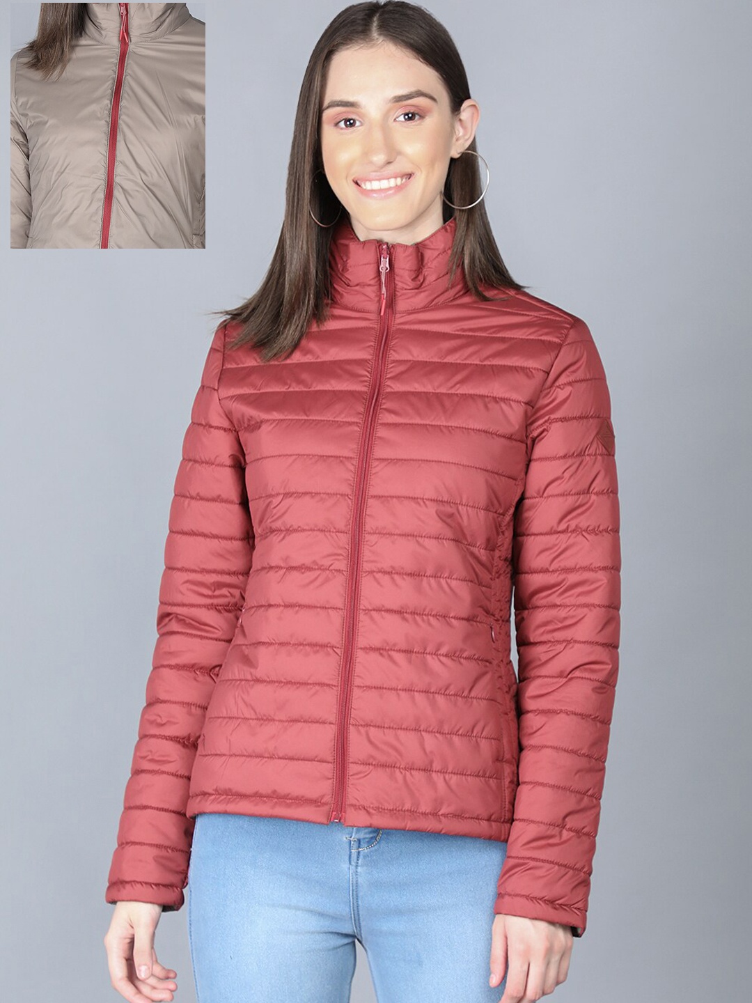 

LURE URBAN Women Red Geometric Striped Reversible Longline Tailored Jacket
