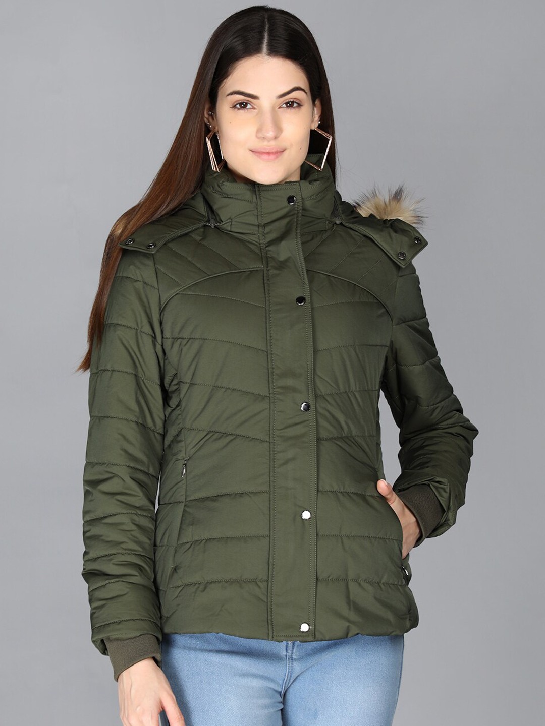 

LURE URBAN Women Olive Green Longline Parka Jacket