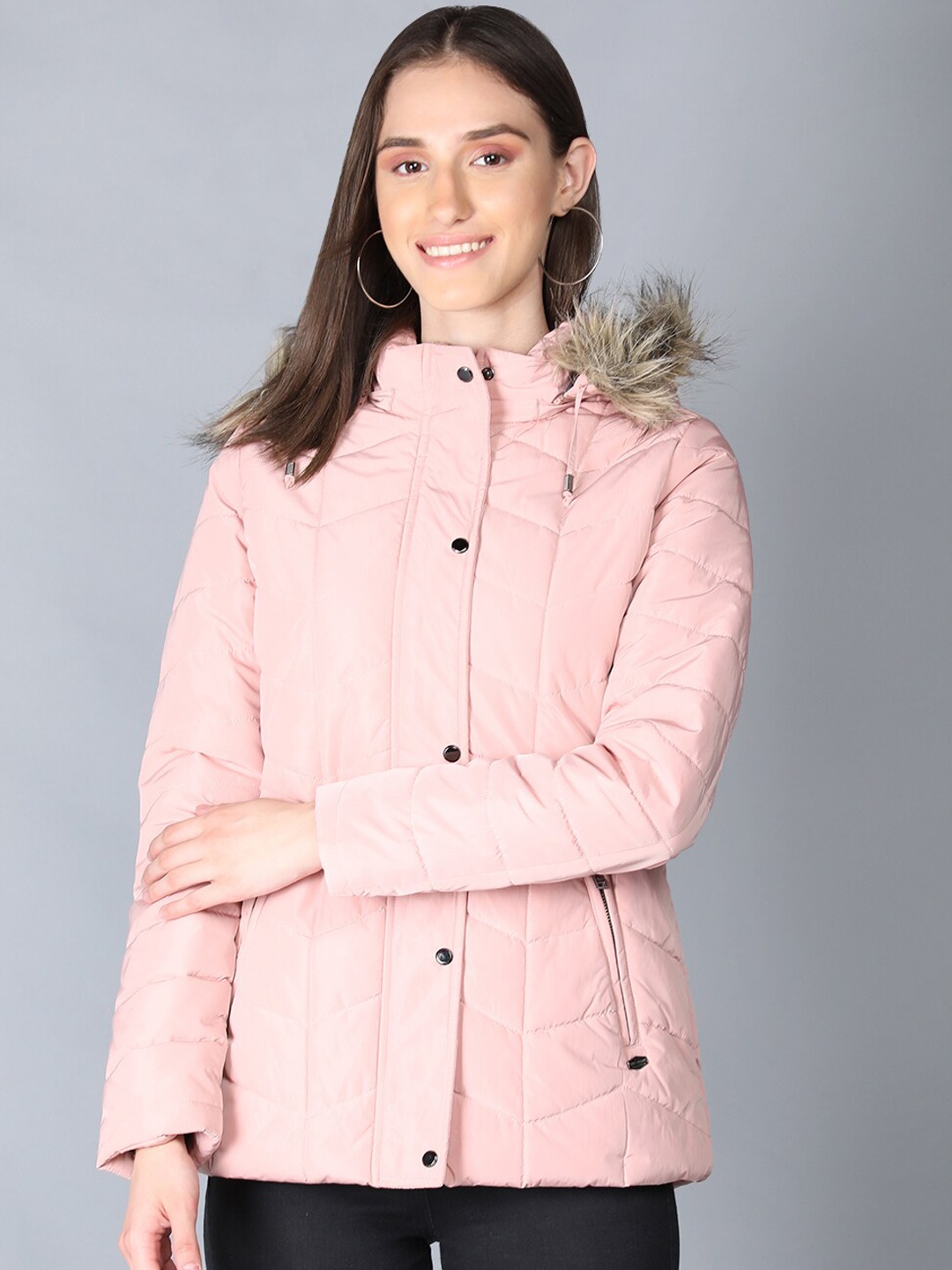 

LURE URBAN Women Pink Colourblocked Longline Puffer Jacket