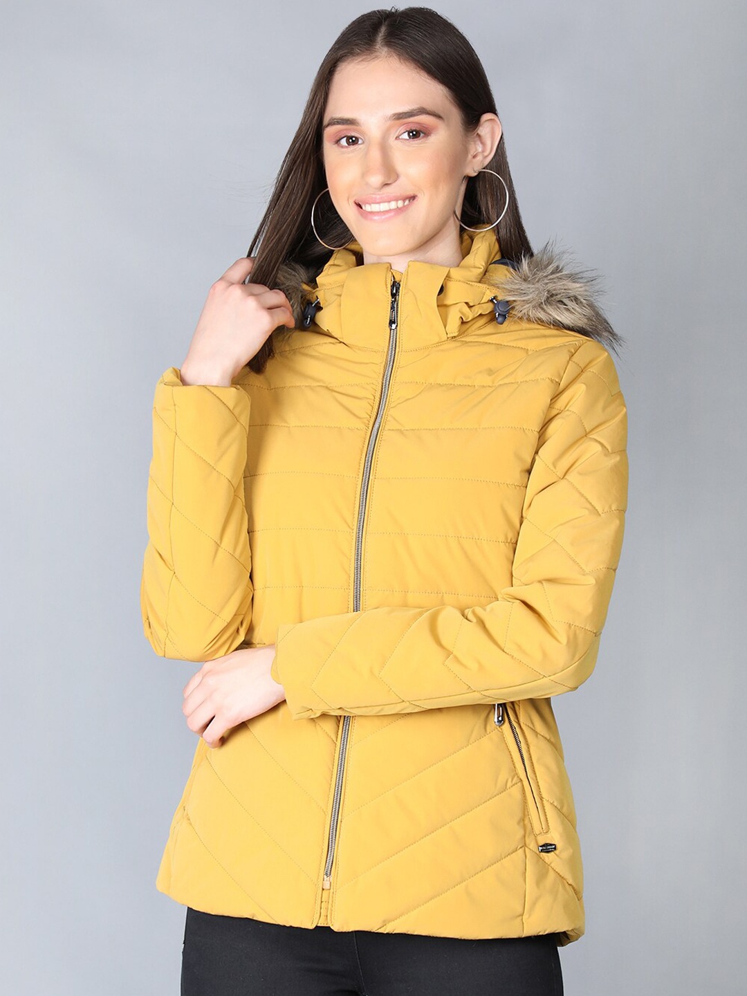 

LURE URBAN Women Yellow Floral Colourblocked Longline Bomber Jacket