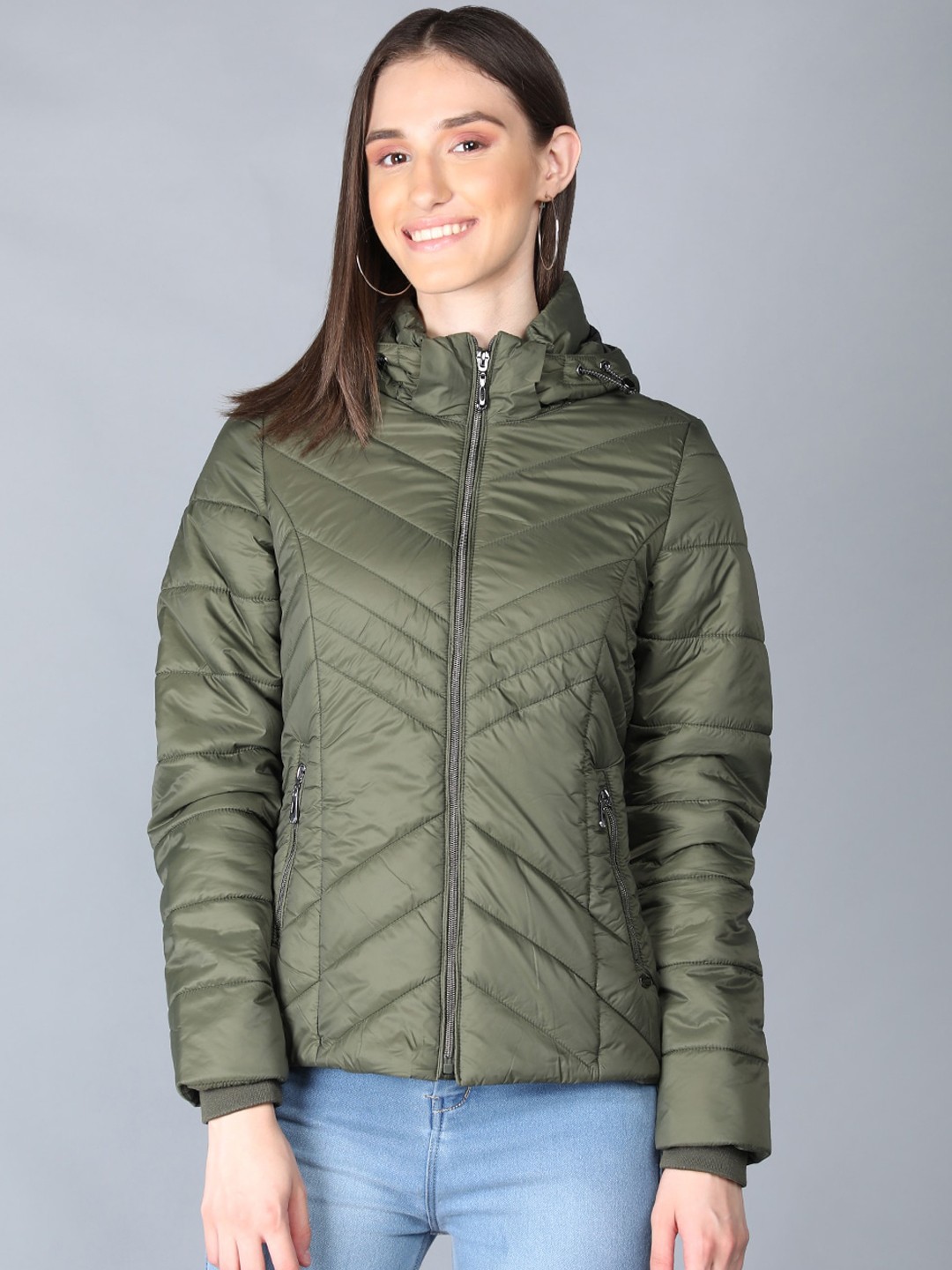

LURE URBAN Women Olive Green Puffer Jacket
