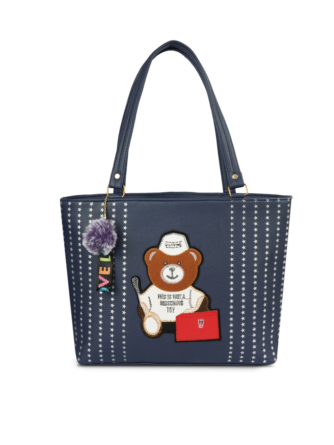 

LIKAA Blue PU Structured Shoulder Bag with Applique