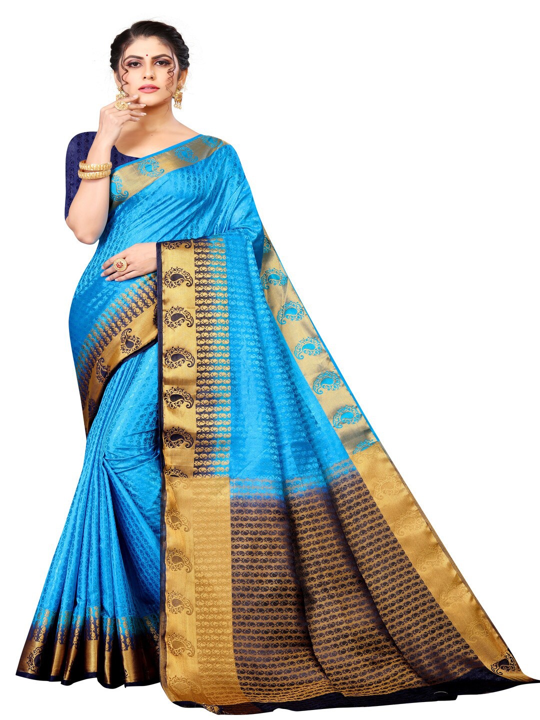 

MOKSHA DESIGNS Blue & Navy Blue Woven Design Zari Pure Silk Banarasi Saree