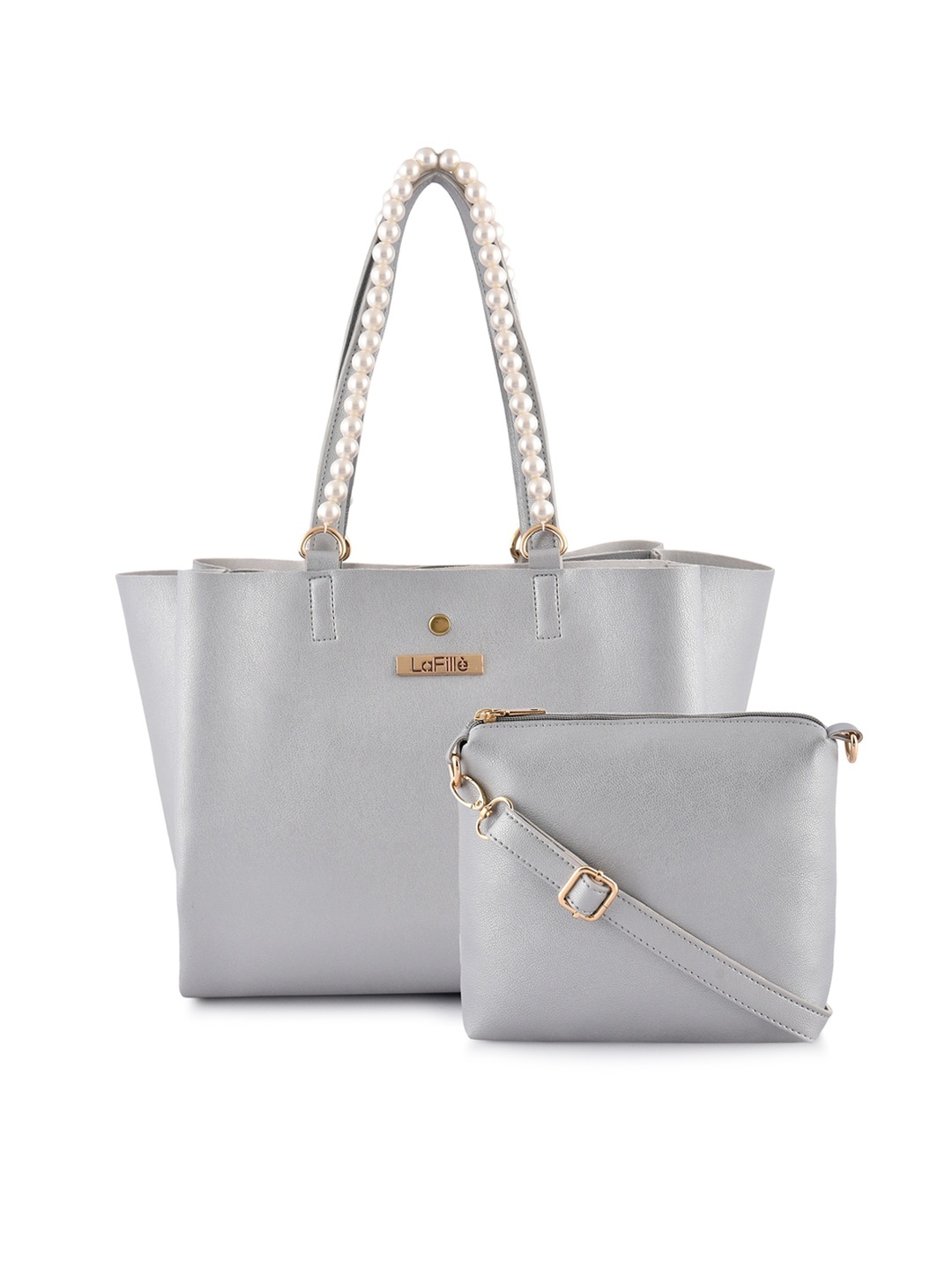 

LaFille Silver-Toned PU Structured Handheld Bag with Tasselled