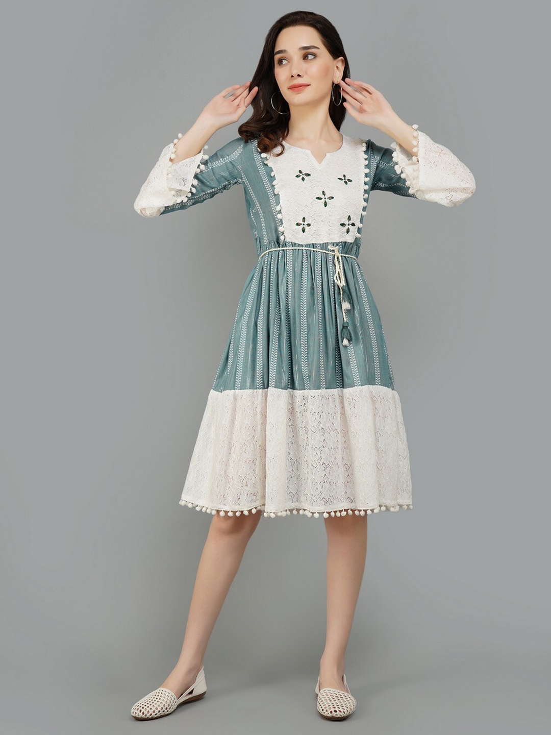 

ADAA JAIPUR Sea Green A-Line Dress