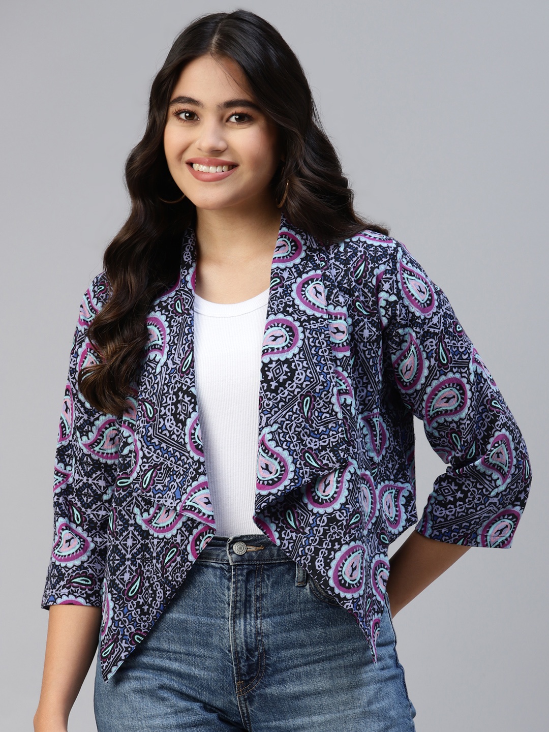 

Ayaany Women Purple Printed Fusion Shrug