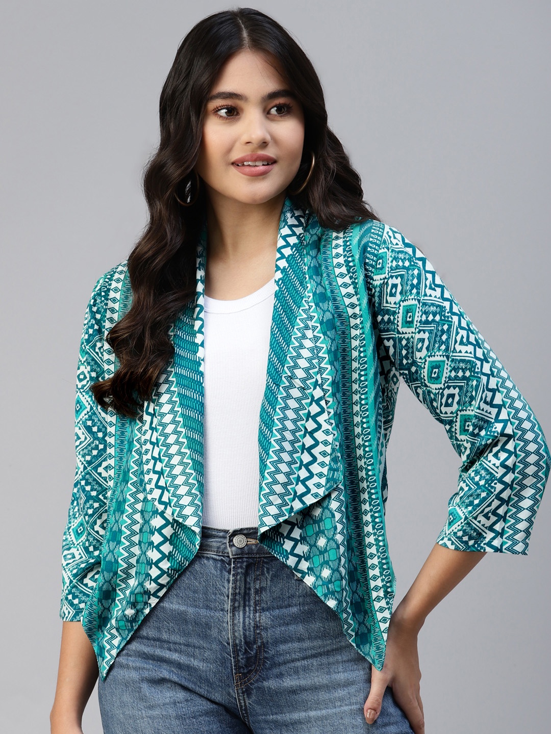 

Ayaany Women Sea Green Printed Fusion Shrug