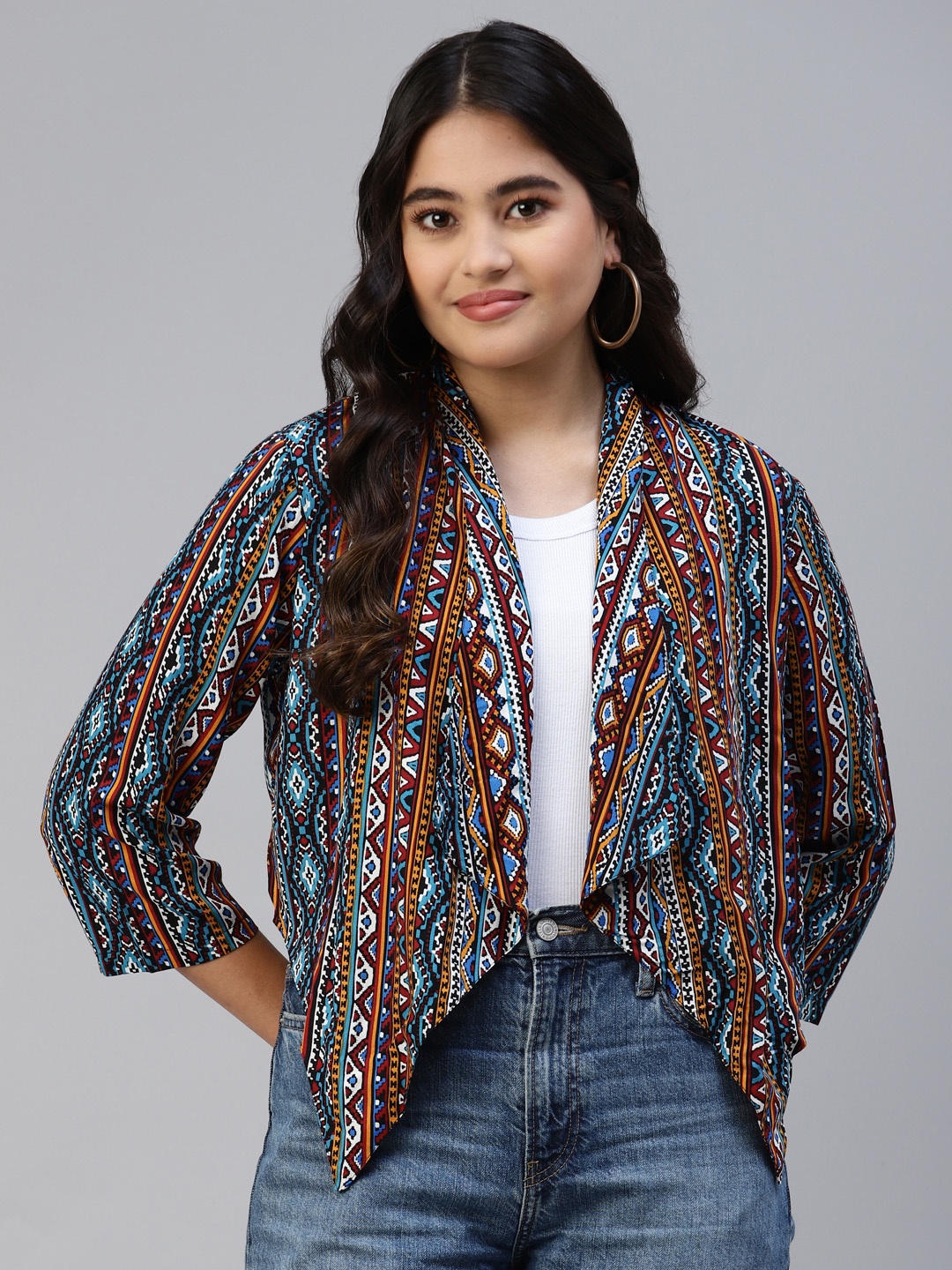 

Ayaany Women Blue Printed Fusion Shrug