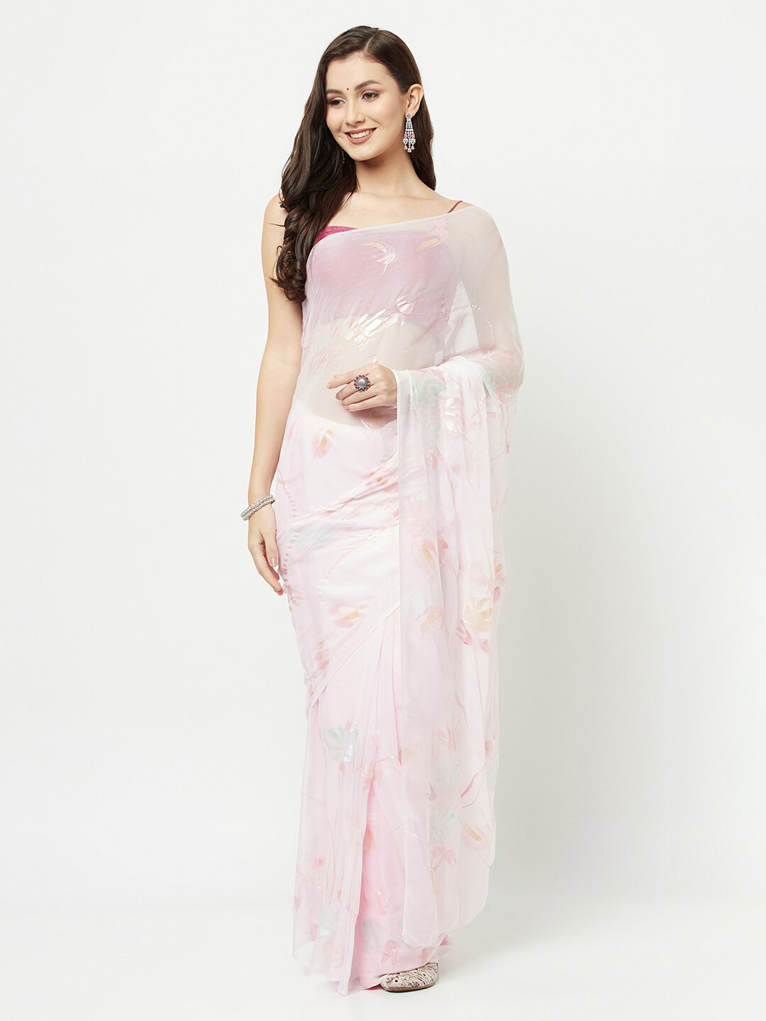 

La Vastraa Pink Hand Designed Pure Chiffon Saree