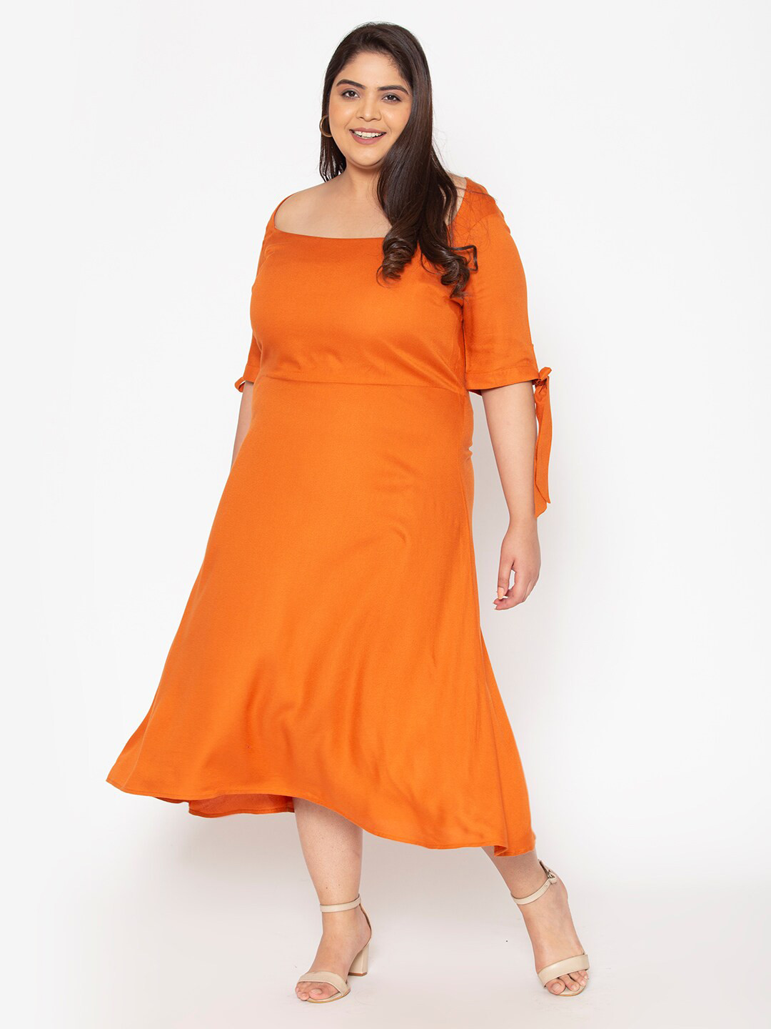 

Womauraa Rust A-Line Midi Dress