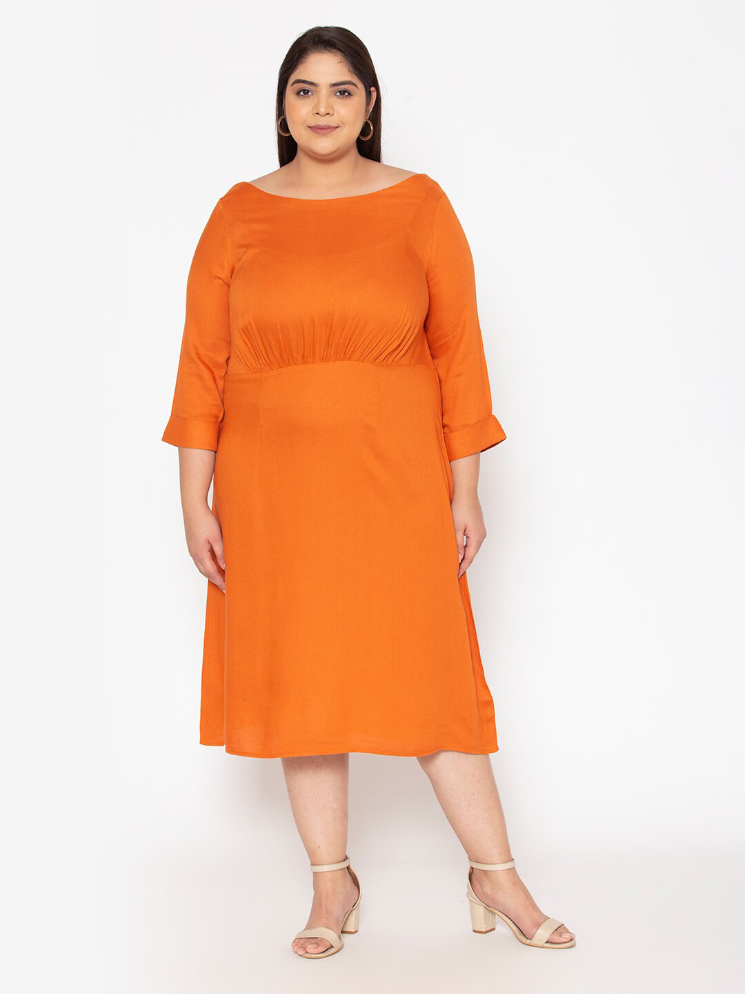 

Womauraa Rust A-Line Midi Dress