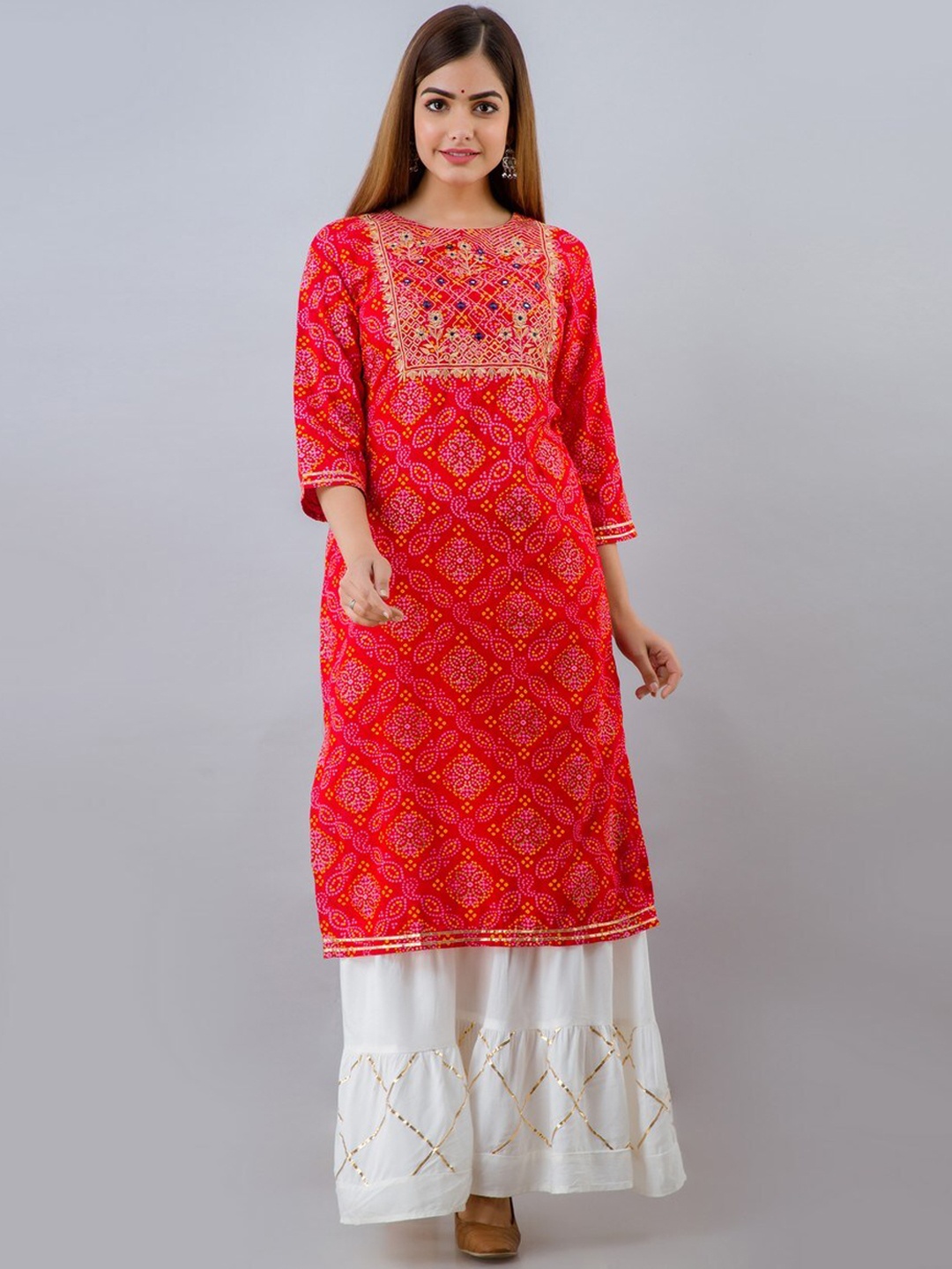 

FABISTA Women Red Ethnic Motifs Yoke Design Kurta with Sharara