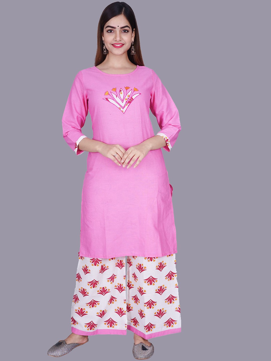 

FABISTA Women Pink Pure Cotton Top with Palazzos