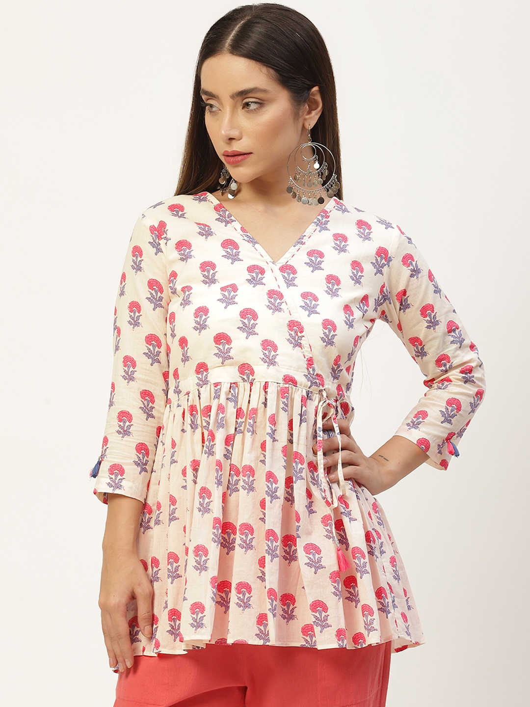 

Jaipur Morni White & Blue Print Cotton Wrap Top