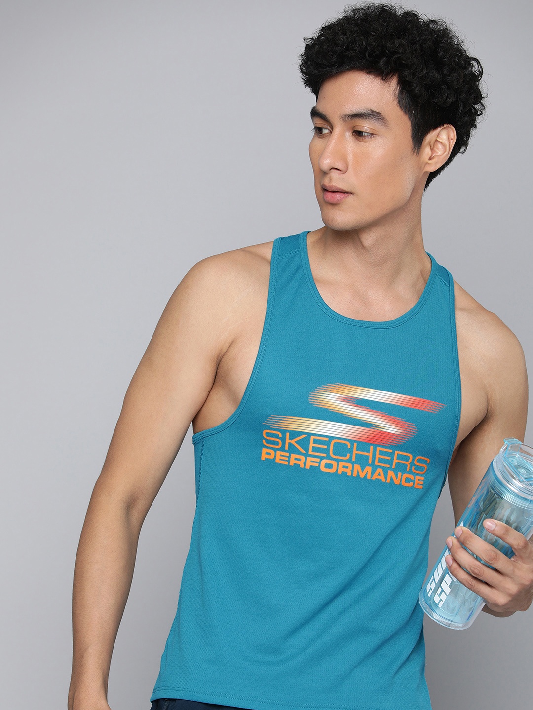 

Skechers Brand Logo Printed ELITE SINGLET Sleeveless Sports T-shirt, Blue