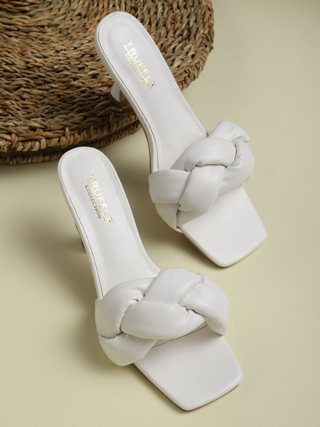 

Truffle Collection White Woven Design PU Sandals