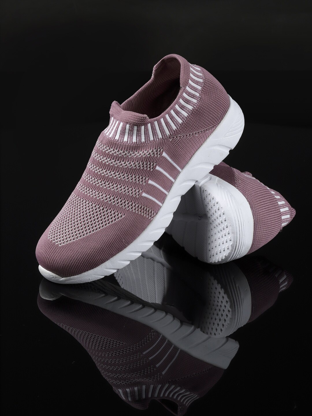 

AROOM Women Purple Woven Design Slip-On Sneakers