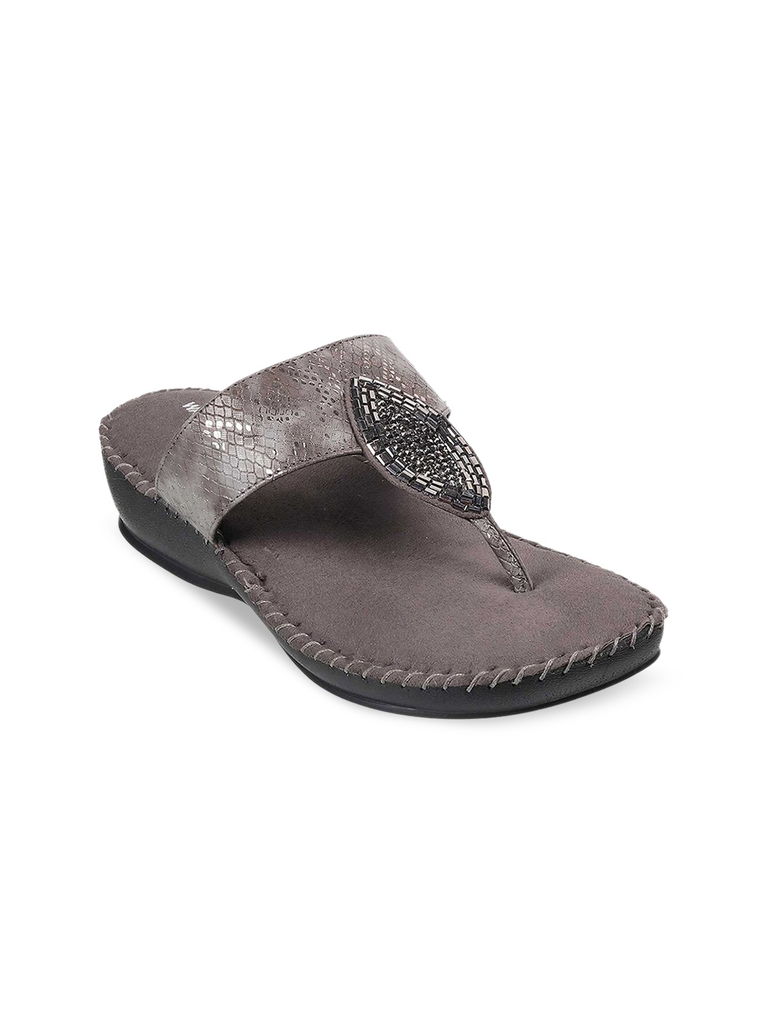 

WALKWAY by Metro Women Grey Embellished T-Strap Flats